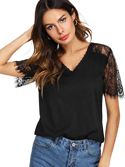 Lace T-Shirt with V-Neckline Main image