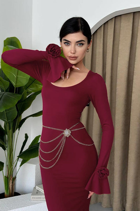 Rose-Detail Dress with Round Neckline Main image