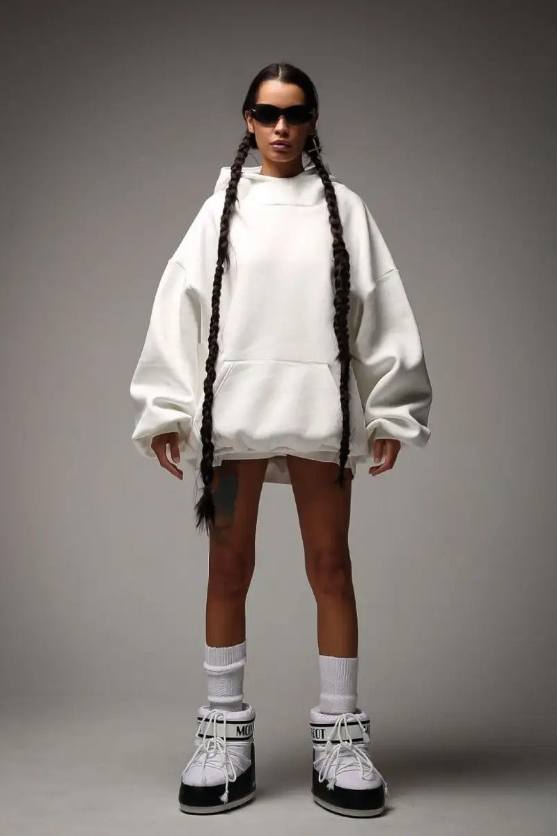 Oversized Polyester Hoodie with Print Details