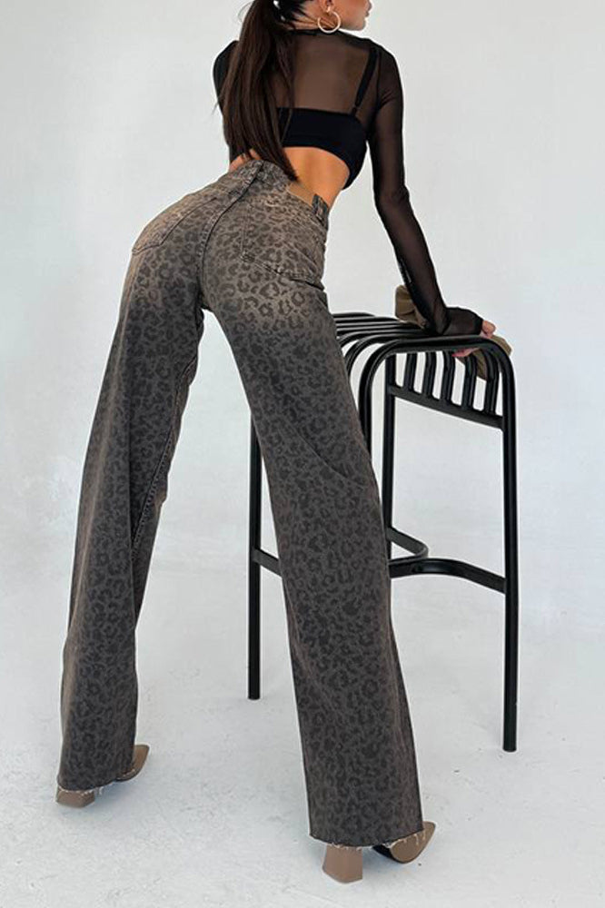 Leopard-Print Cotton High-Rise Straight-Leg Jeans