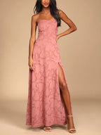 Slim-Fit Strapless Slit-Detail Maxi Gown