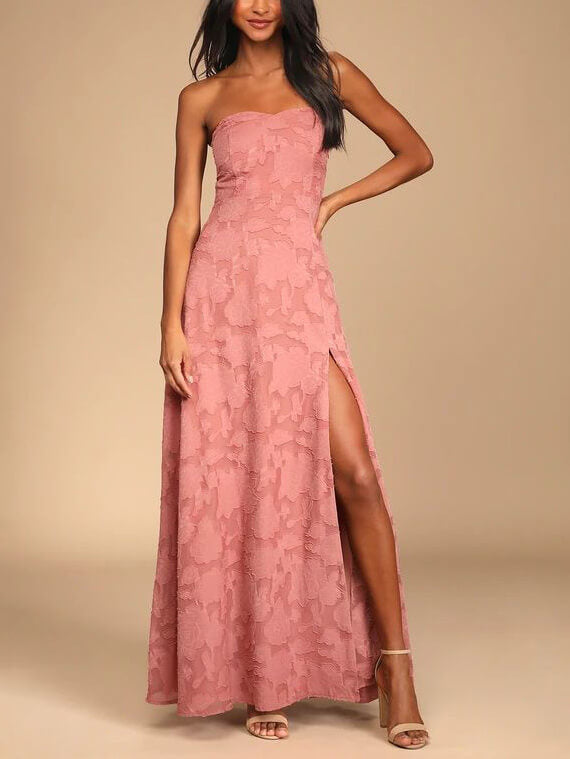 Slim-Fit Strapless Slit-Detail Maxi Gown
