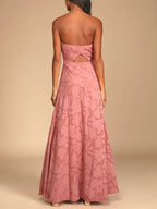 Slim-Fit Strapless Slit-Detail Maxi Gown
