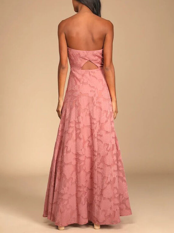 Slim-Fit Strapless Slit-Detail Maxi Gown