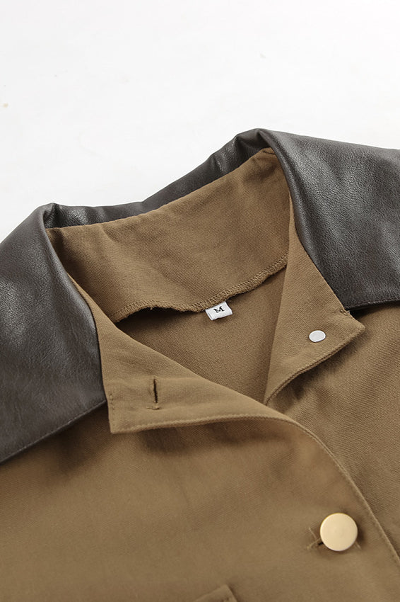 Brown Faux-Leather Panelled Coat
