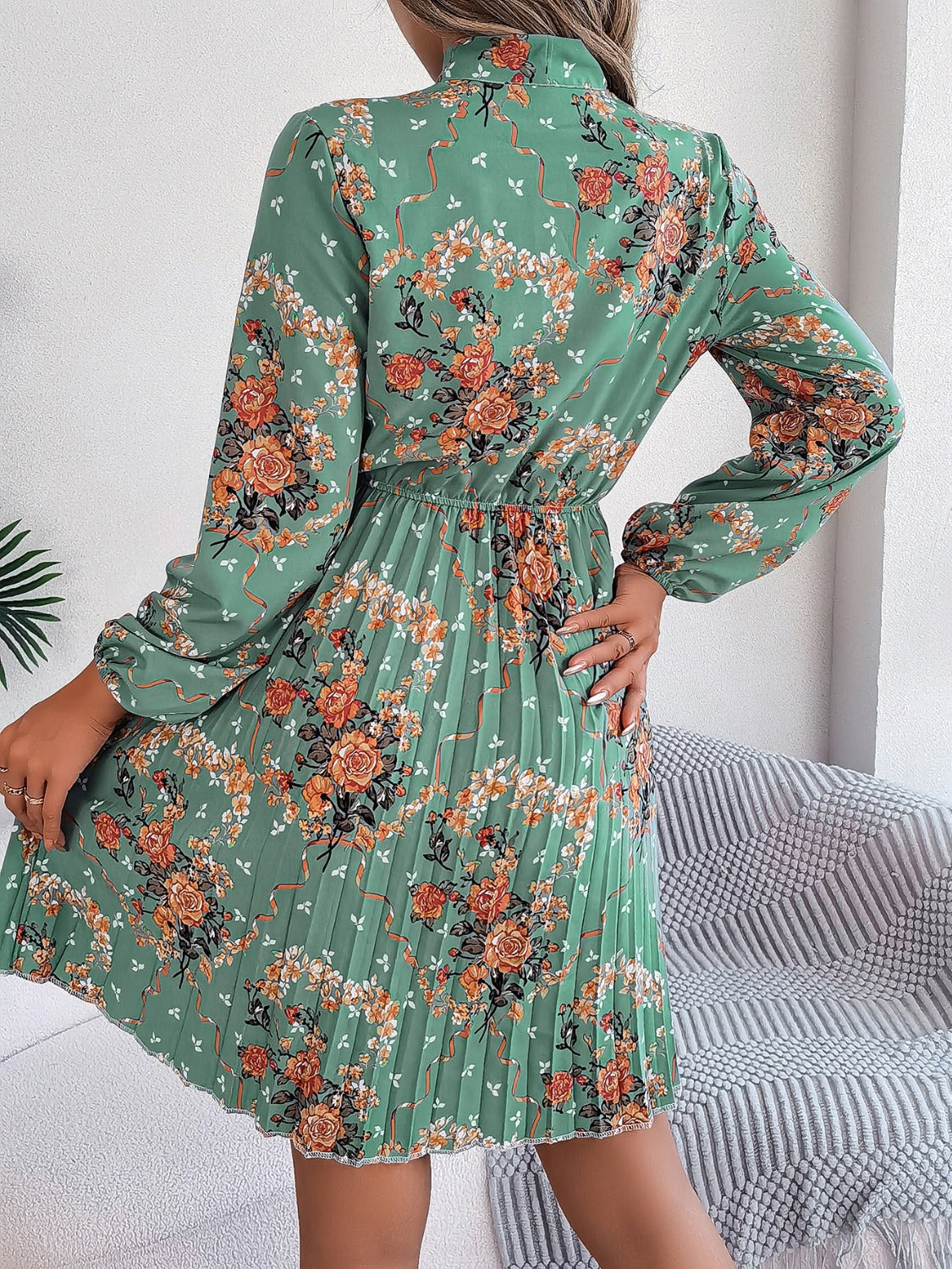 Polyester Pleated Sheer Dress