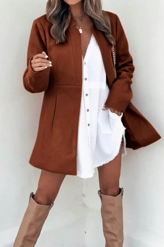 Brushed Wool Solid Long Sleeve Coat Brown / S coats Main image