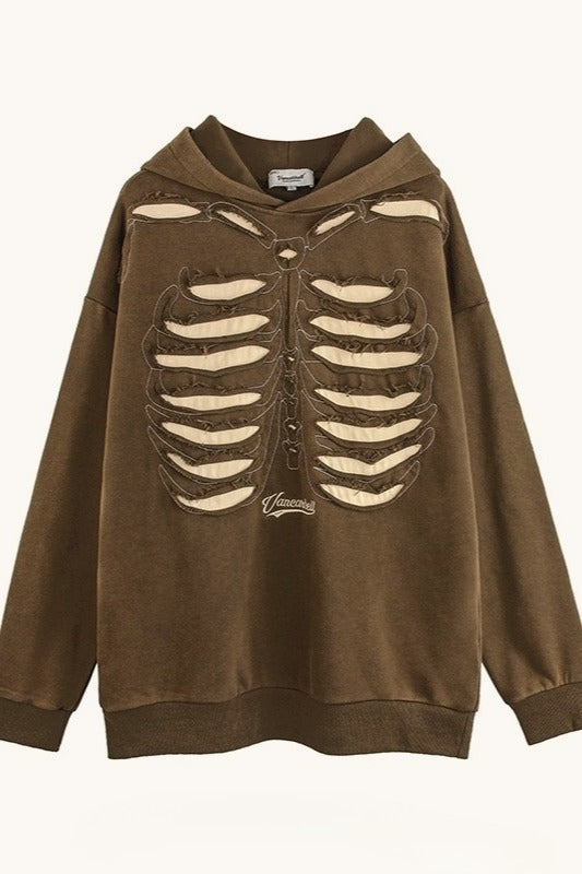 Skull-Graphic Cotton Hoodie with Raglan Sleeves
