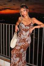 Leopard-Print Slim-Fit Maxi Dress with Cami Straps