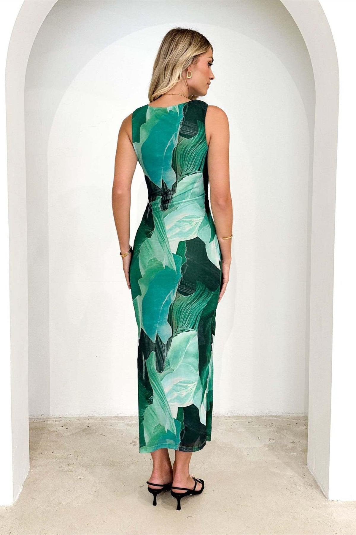 Floral Polyester Maxi Dress with Colorblock Details