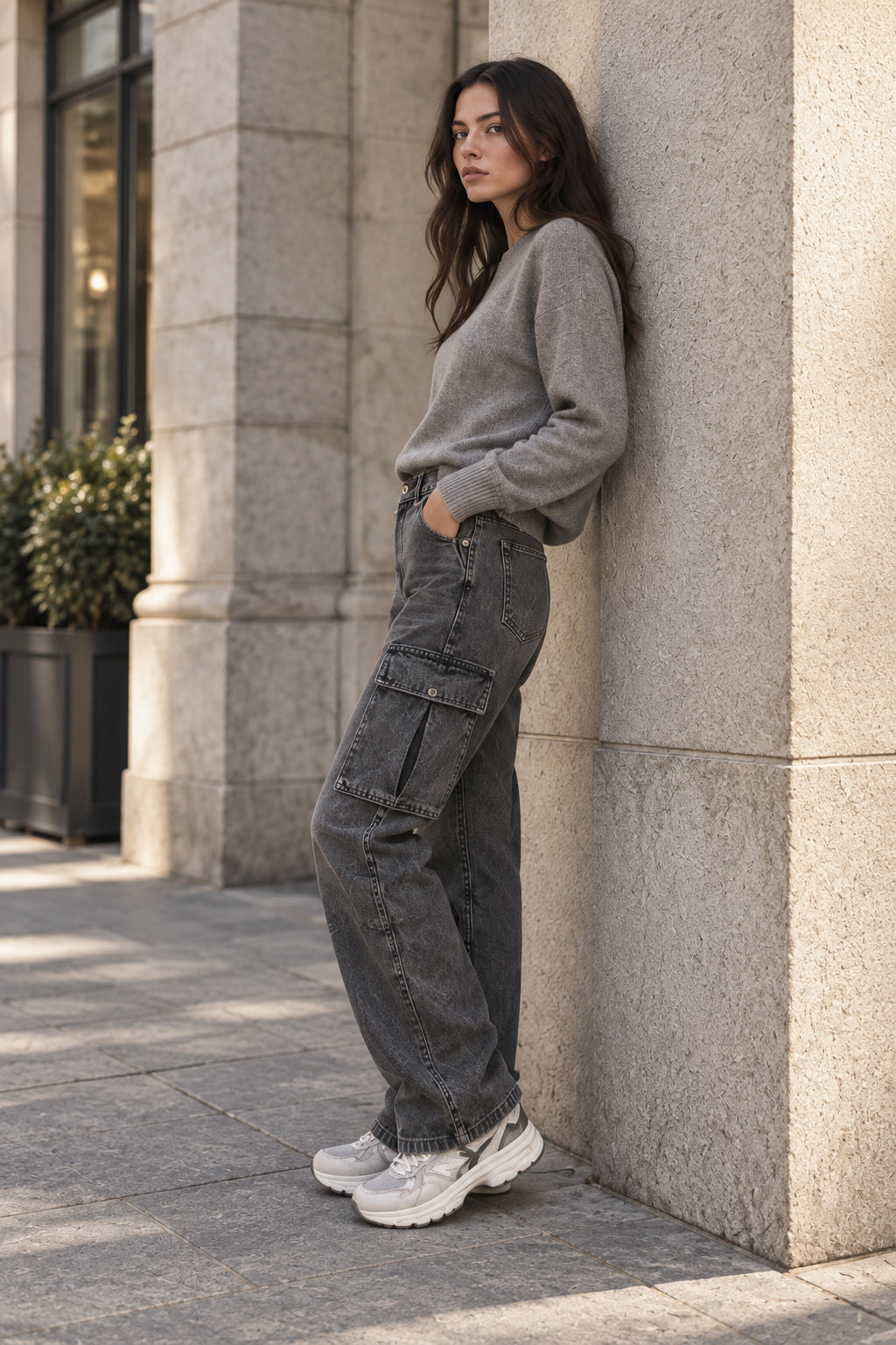 Straight High Waist Vintage Cargo Trousers