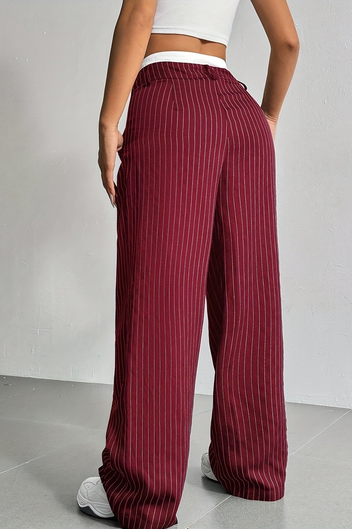 Striped High-Rise Panelled Straight-Leg Pants