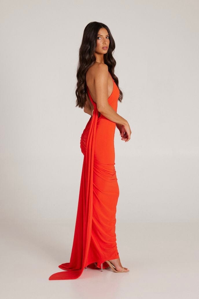 Polyester Stretch-Blend Maxi Dress with Layered Details