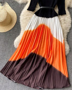 Tie-Dye Knit Midi Dress with Round Neckline