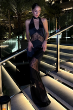 Lace Polyester Sheer Maxi Dress