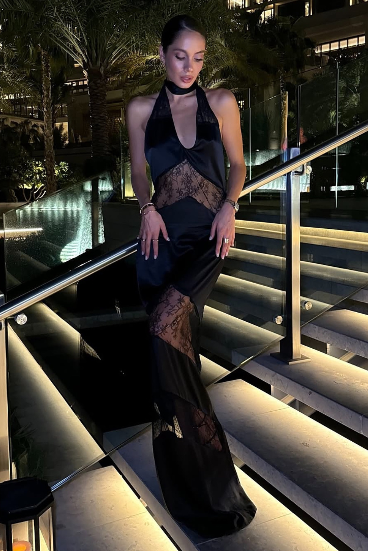 Lace Polyester Sheer Maxi Dress