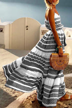 Geometric-Print Lace Maxi Dress with Relaxed Fit
