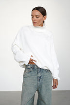 Knit Solid-Color Sweater with High Neckline