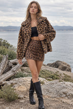 Fleece Leopard Zebra Print Notch Collar Coat