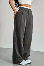 Striped High-Rise Panelled Straight-Leg Pants