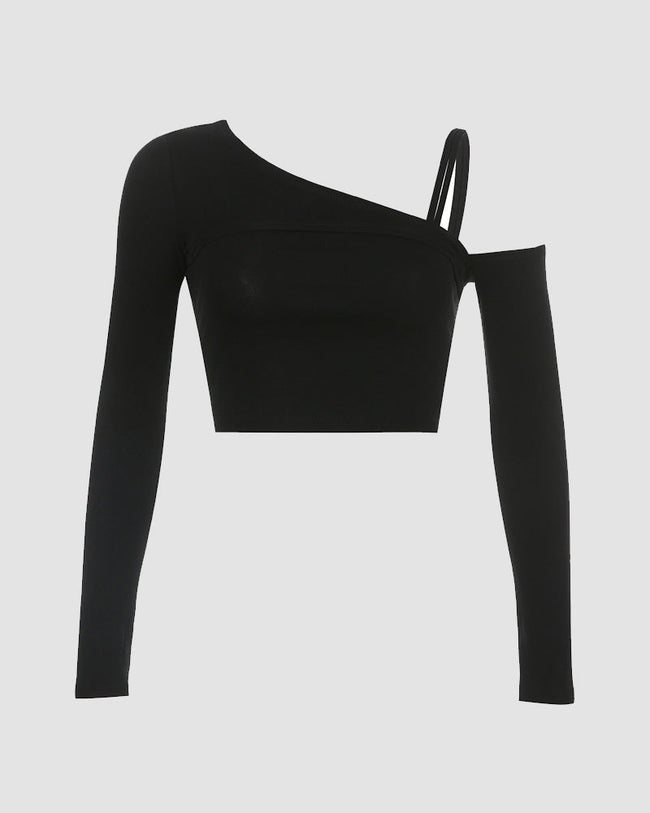 Asymmetric Stretch-Blend Cropped Top with Cotton Fabric Main image