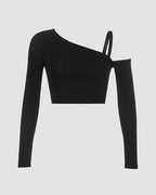 Asymmetric Stretch-Blend Cropped Top with Cotton Fabric