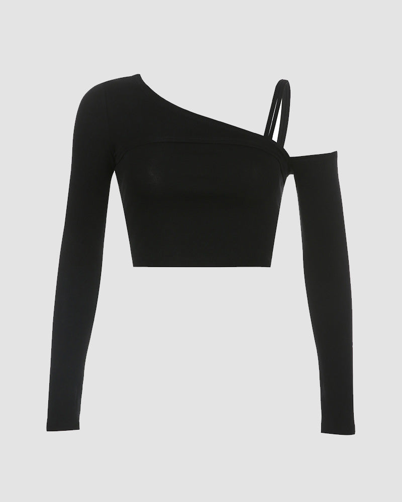 Asymmetric Stretch-Blend Cropped Top with Cotton Fabric