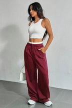 Striped High-Rise Panelled Straight-Leg Pants