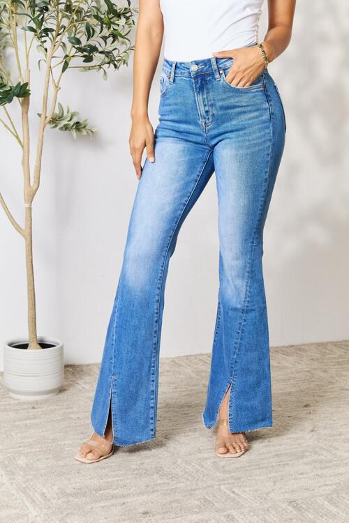 Slit-Detail Flared Jeans in Blue