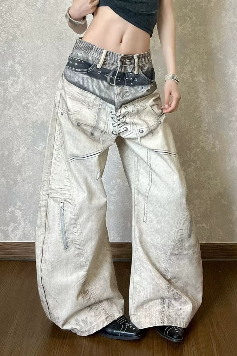 Digital-Print Straight-Leg Jeans with Low Waist