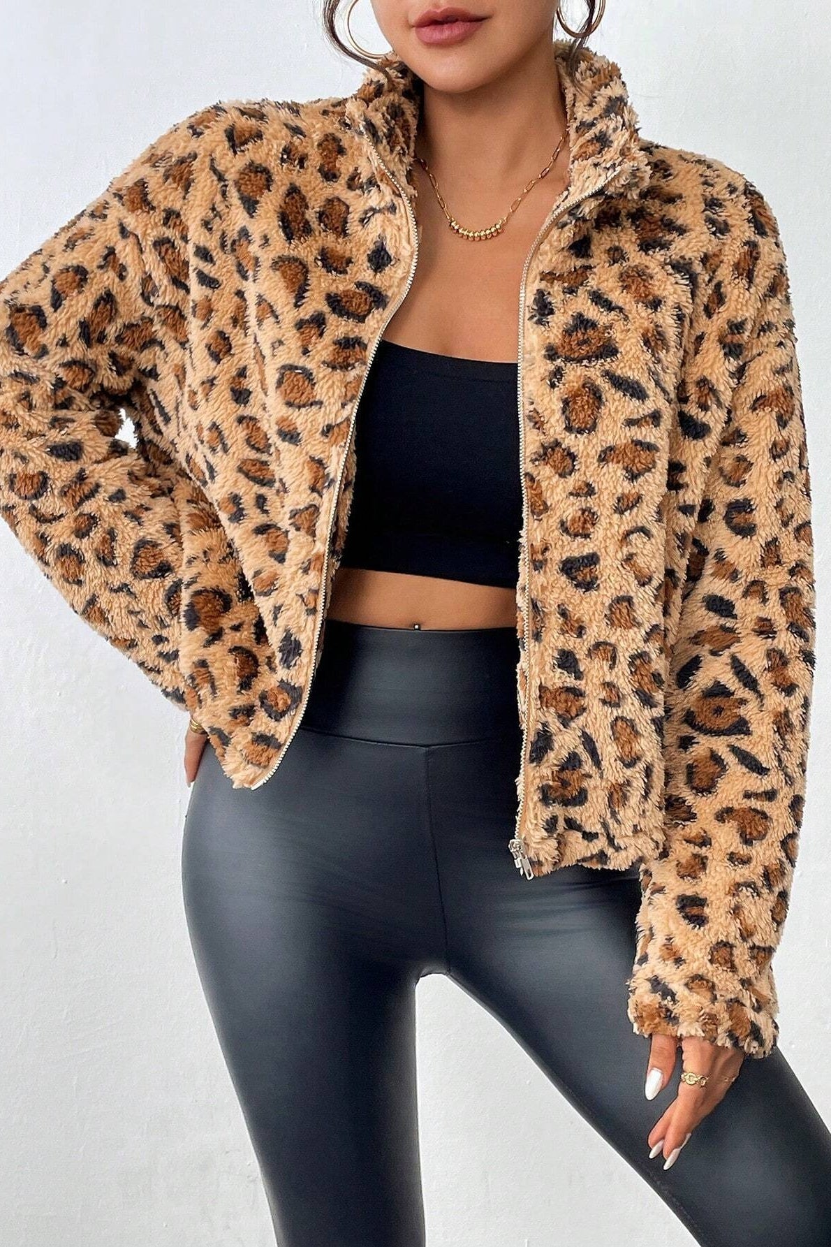 Fleece Polyester Cardigan with Lapel Collar