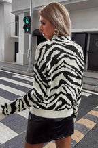 Animal-Print Knit Sweater with Round Neckline