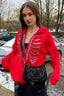 Skull-Graphic Polyester Hoodie with Rhinestone Details