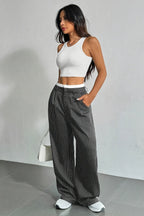Striped High-Rise Panelled Straight-Leg Pants