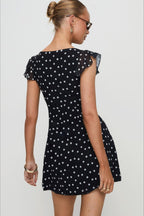 Polka-Dot A-Line Mini Dress with Mesh Detailing