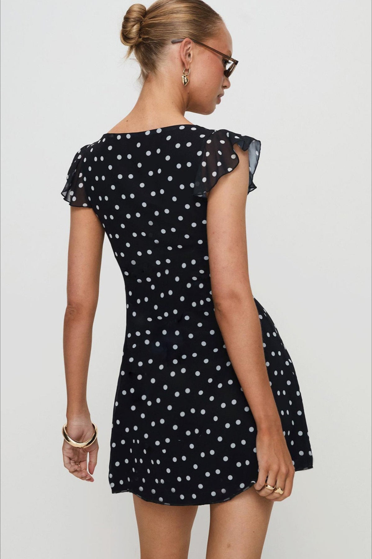 Polka-Dot A-Line Mini Dress with Mesh Detailing