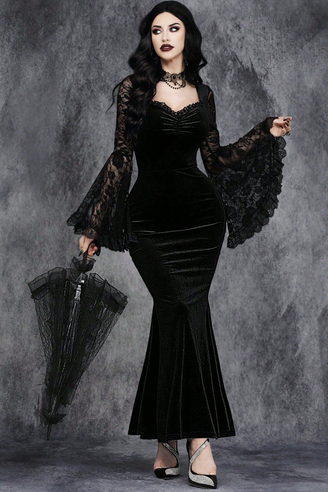 Flare Sleeve Lace Gothic Dress Black / S Main image