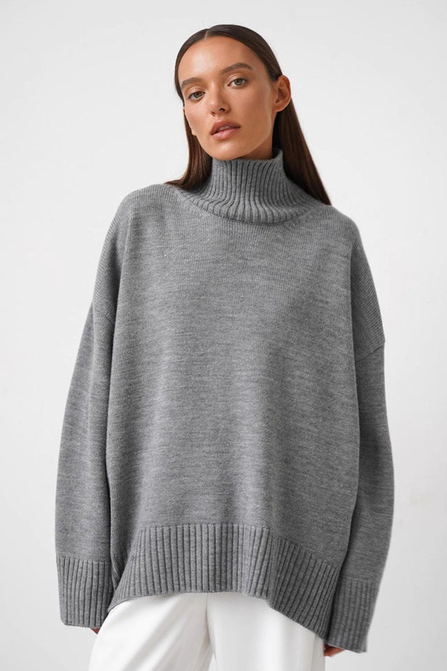 Knit Solid-Color Sweater with High Neckline Main image