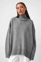 Knit Solid-Color Sweater with High Neckline