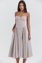 Corset-Style Midi Sundress with Sleeveless Cut