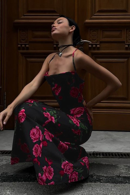 Floral Maxi Dress with Open Back