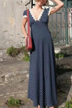 Polka-Dot Maxi Dress with Lace Detailing
