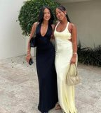 Black Jersey Maxi Dress with Halter Neckline