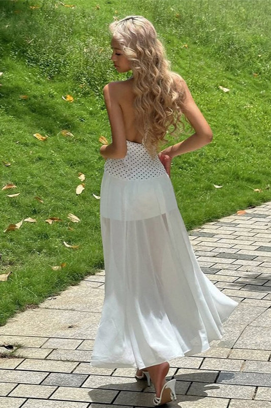 Floral Polka-Dot Maxi Dress with Open Back