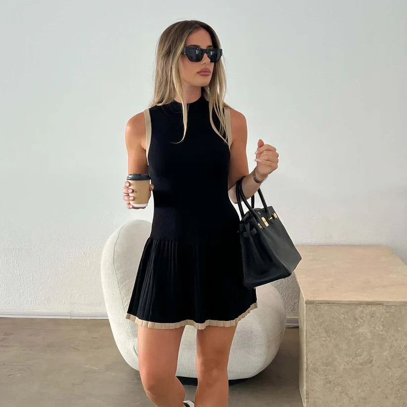 Ribbed Dress with Pleats