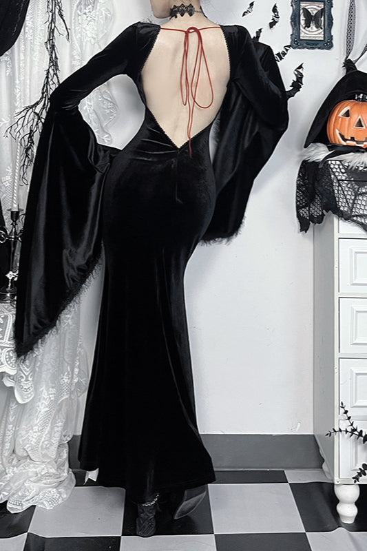 Gothic Polyester Open-Back Dress