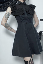Ruffled Polyester Dress with Gothic Styling