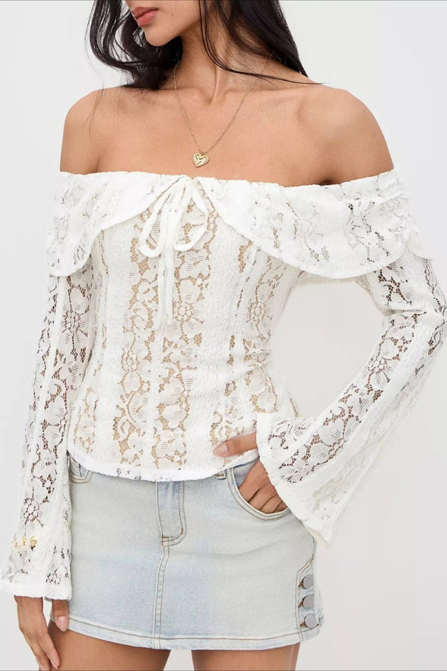 Off-Shoulder Bodycon T-Shirt with Lace Panels Main image