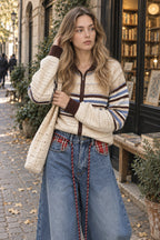 Plaid Panel Drawstring Barrel Jeans