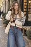 Plaid Panel Drawstring Barrel Jeans